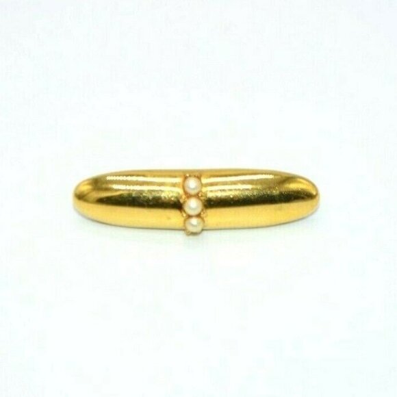 Crown Trifari Faux Pearl Gold Tone Bar Pin Vintage - Picture 1 of 4